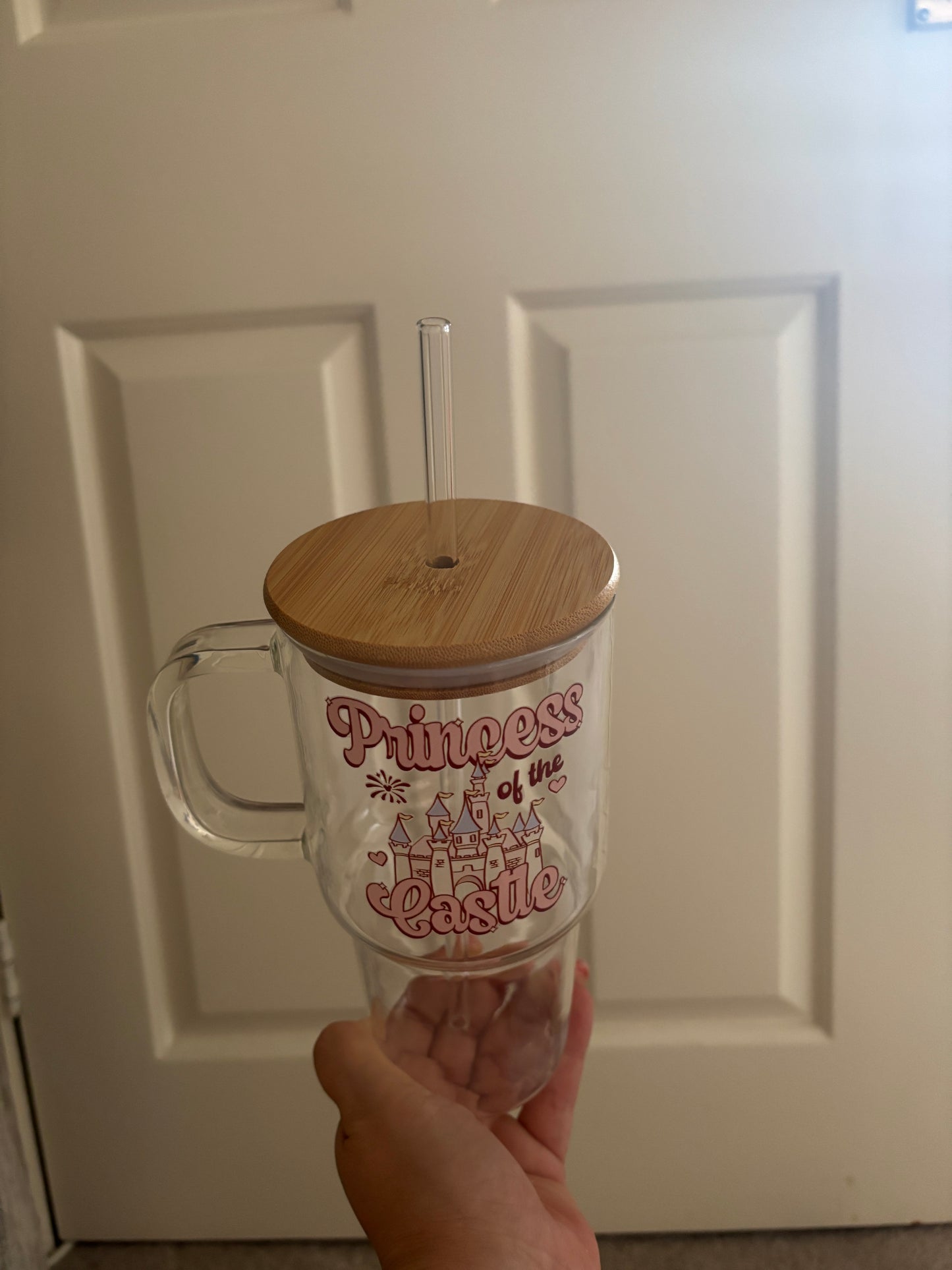 Glass Tumbler with straw - 'Princess of the castle'