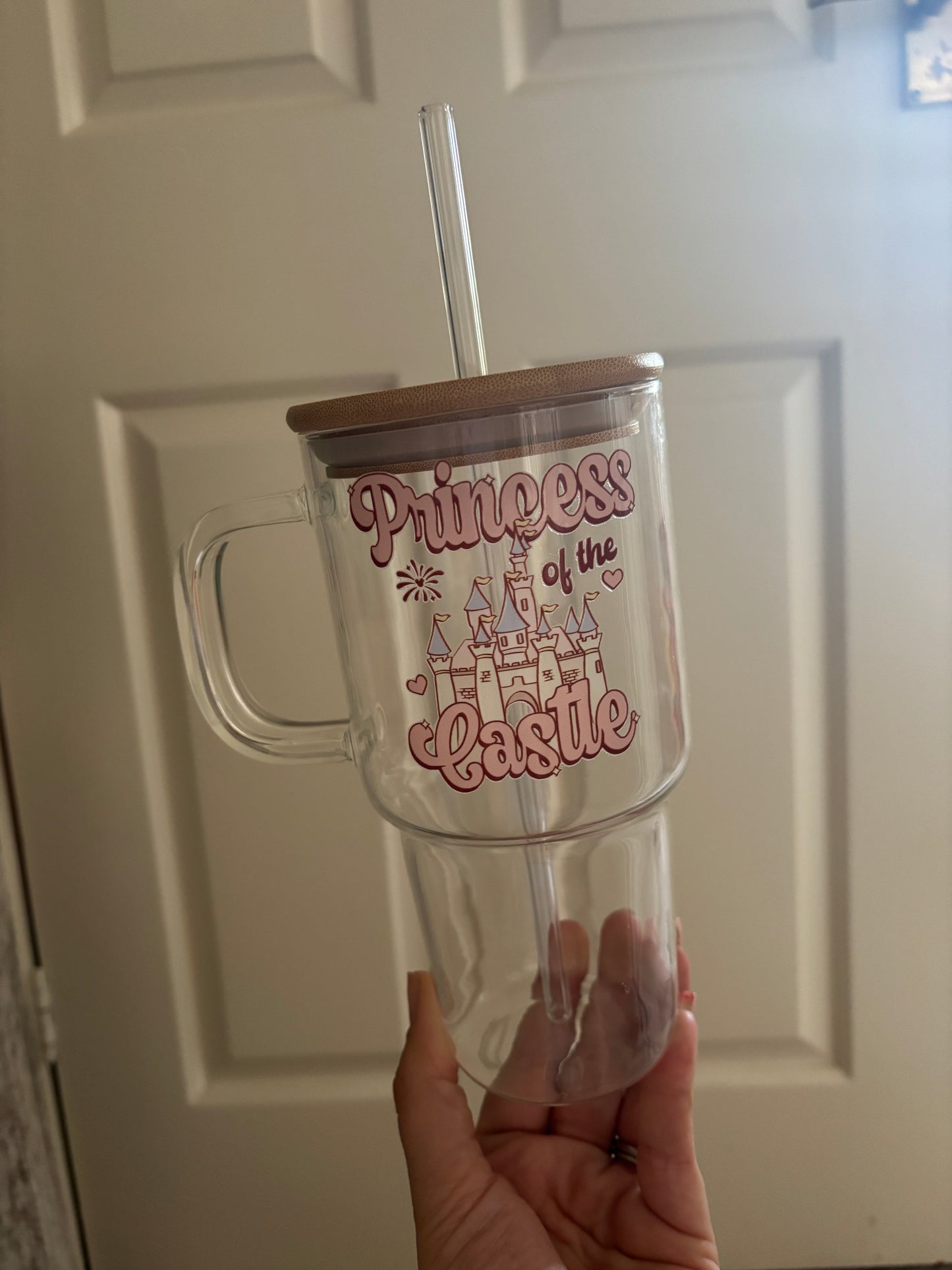 Glass Tumbler with straw - 'Princess of the castle'