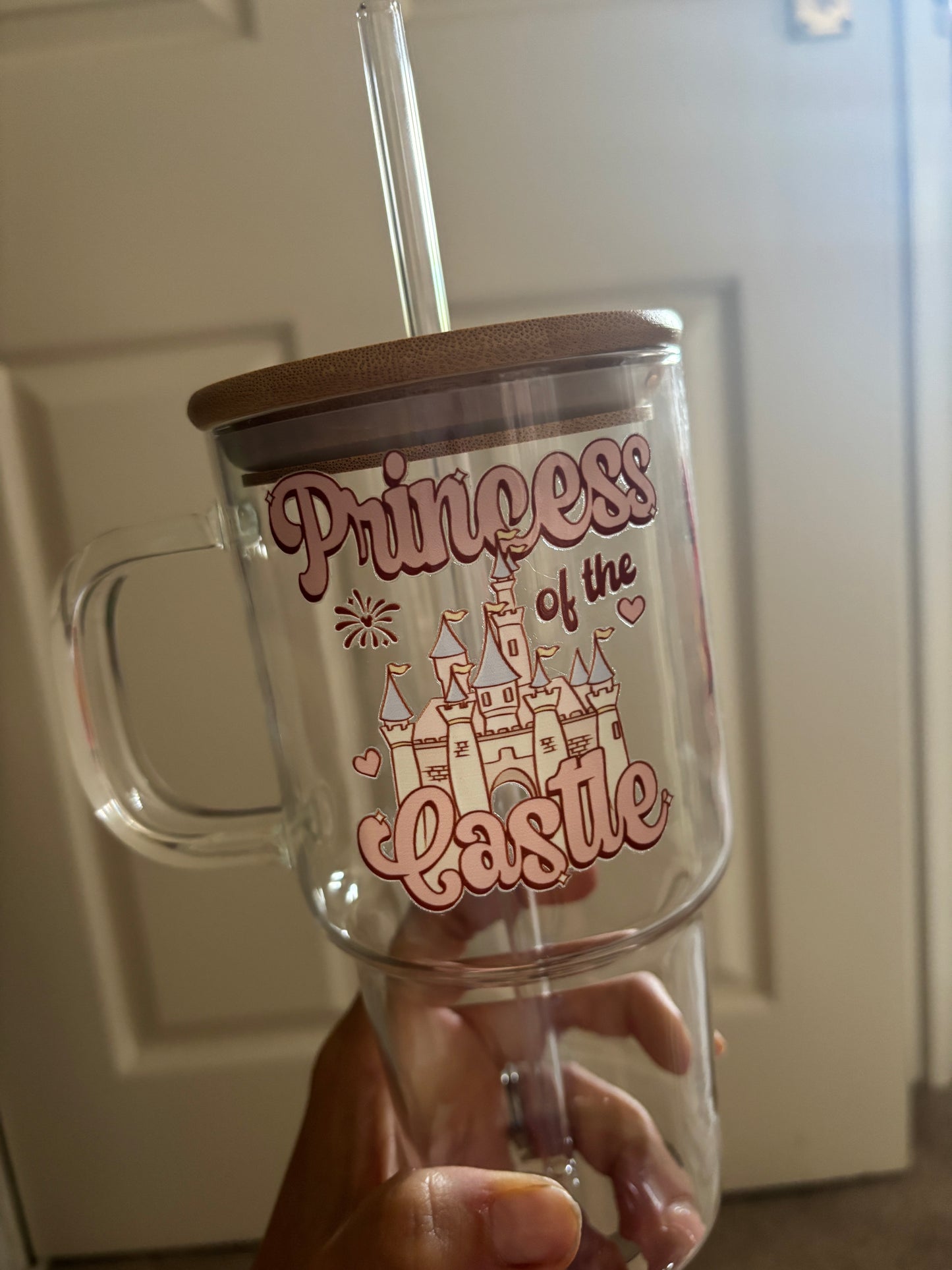 Glass Tumbler with straw - 'Princess of the castle'