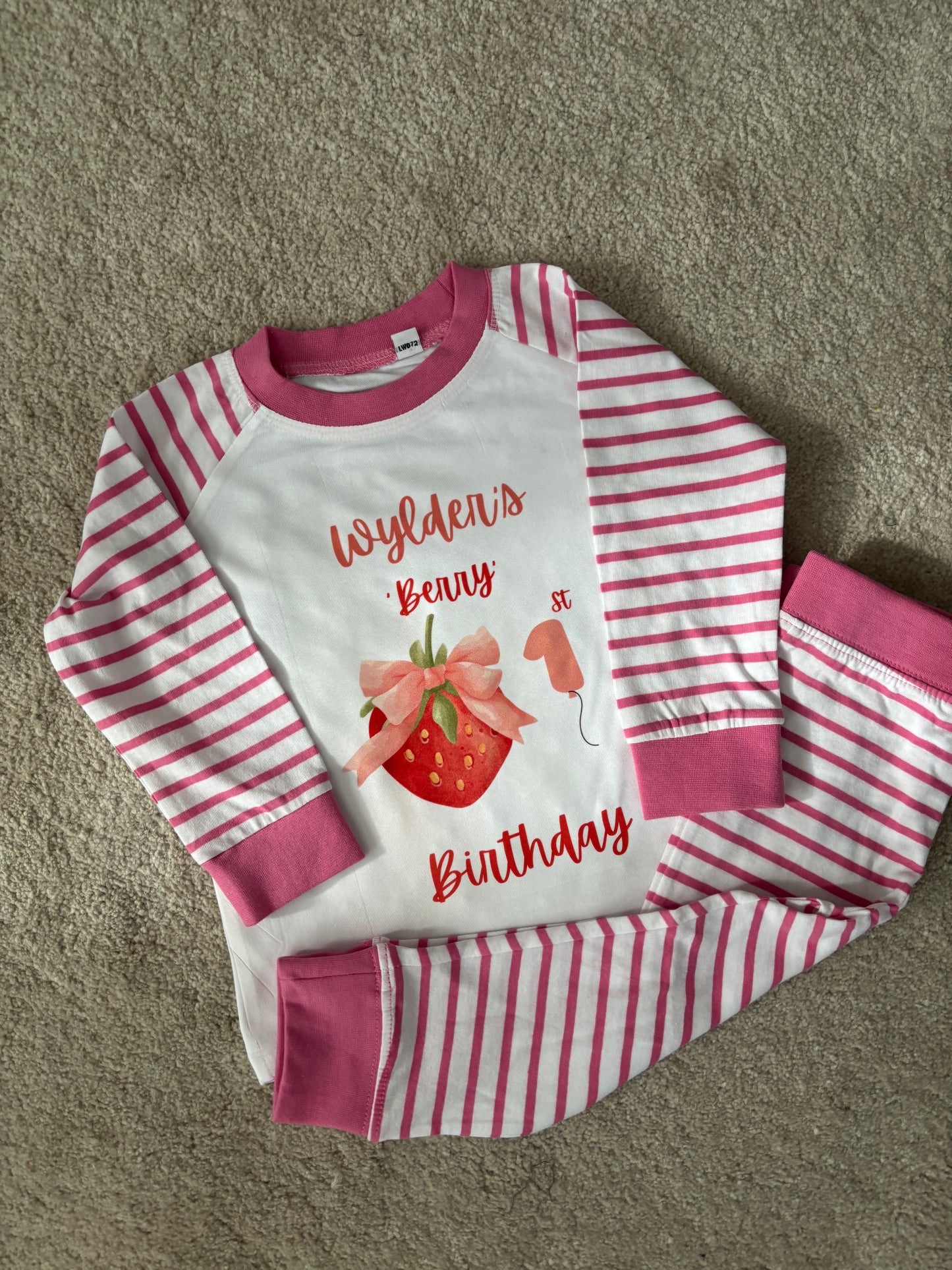 Strawberry personalised birthday pyjamas