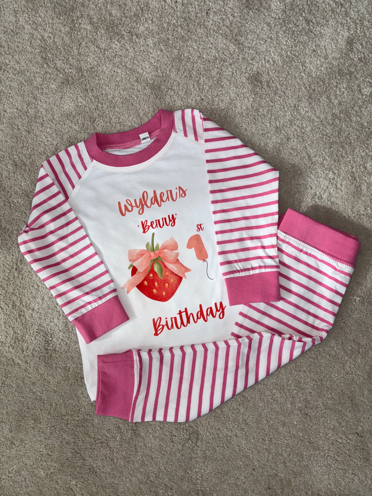 Strawberry personalised birthday pyjamas