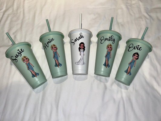 Personalised Bridesmaid's doll cold cups 24oz