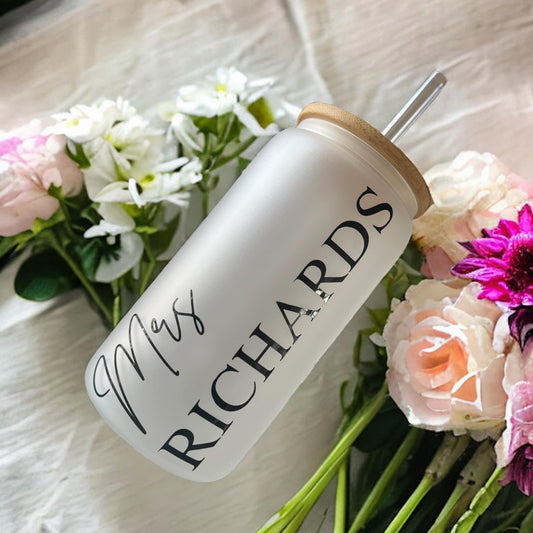 Personalised frosted glass can 16oz